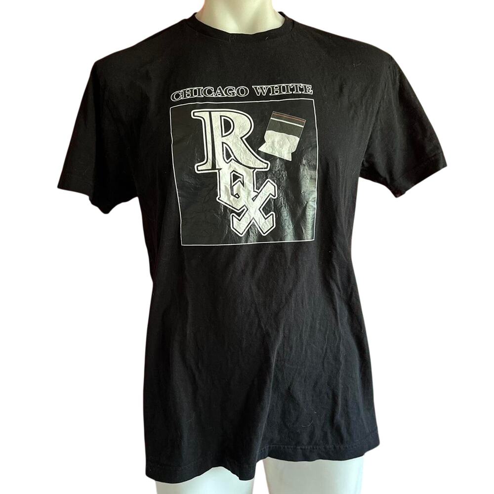 Mens Shirt Size Large Funny "Chicago White Rox" Screen Print Black Tee